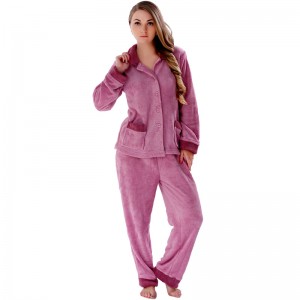Kvinnor Solid Coral Fleece Adult Pajama