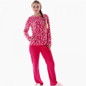 Kvinnor Tryckt Microfiber Fleece Pajamaset