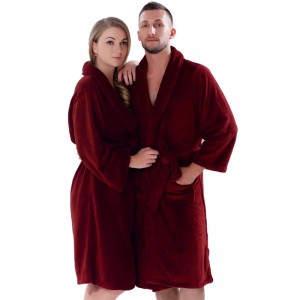 Vuxen Coral Fleece Robes Män Kvinnor Massiva Färg Badrockar Par Pyjamas