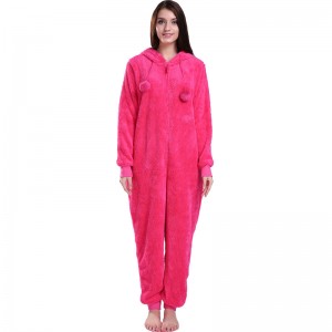 Kvinnor Hot Pink Onesie Pyjamas Hooded With Animal Ears