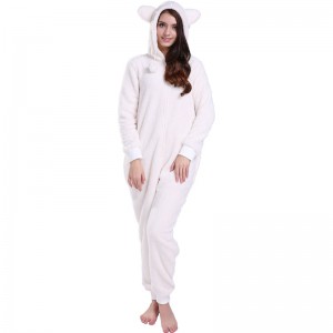 Women Cream Onesie Pyjamas Hooded With Animal Ears