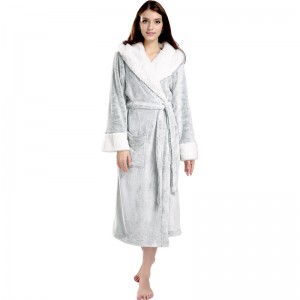 Vuxen Glansig Flannel Fleece Robes Kvinnor Spliced ​​Hooded Pyjamas