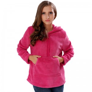 Kvinna Solid Color Hot Pink Hooded Sweatshirt