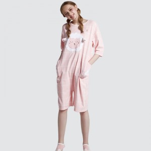 Kvinnor Onesie Pink Printed Bomull Jersey Broderi Pyjamas Set