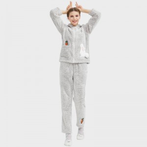 Kvinnor Snuggle Fleece Cationic Hooded Broderi Pyjamas Set