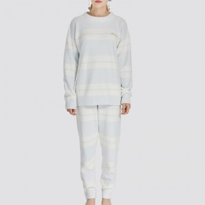 Kvinnor Stripe Elastic Microfiber Fleece Pyjamas Set