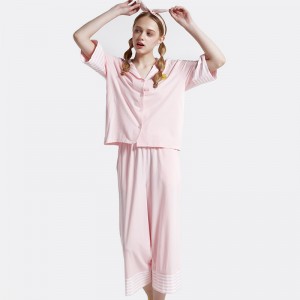 Kvinnor Stripe Cotton-Spandex Single Jersey Pyjamas Set