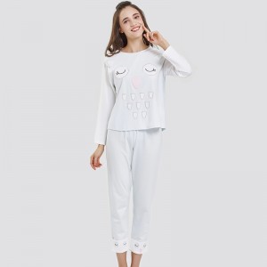 Kvinnor ställning Tryckt bomull-Spandex Single Jersey Pyjamas Set